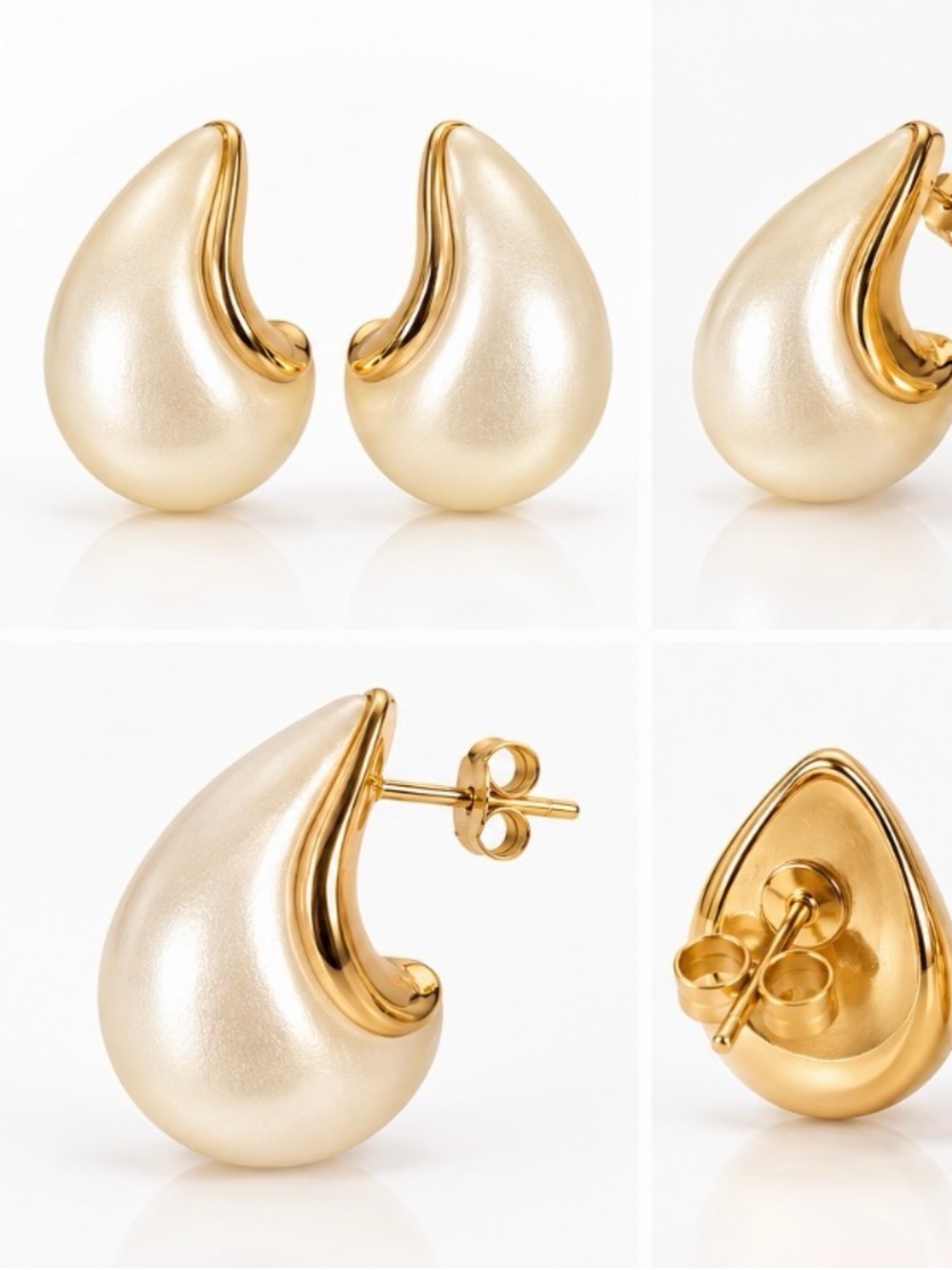 Gold and Pearl Teardrop Stud Earrings
